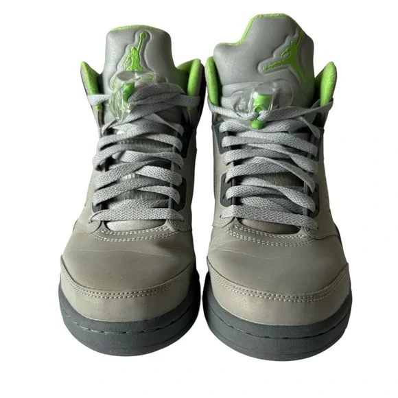 Jordan Retro 5 Green Bean Gray and Lime Sneakers 8 - Picture 1 of 7